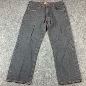 Urban Label Baggy Jeans Mens 38x29 Gray Red Contrast Stitch Y2K Wide Leg Denim